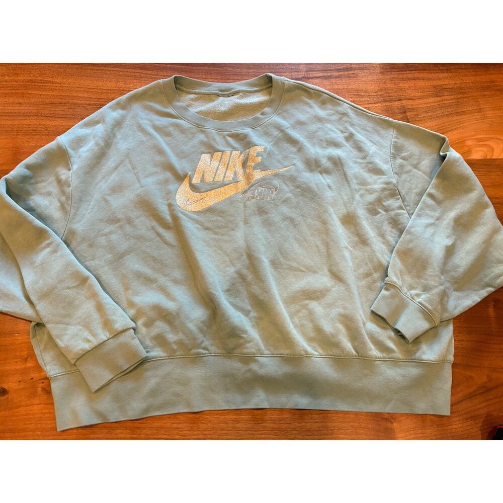 Nike Seafoam Green Glitter Logo Hoodie Women's Oversized Large